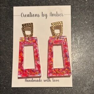 Pink and Gold Geometric Earrings